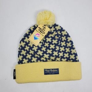 Pink Dolphin Infinite Cross Pom Beanie Hat Yellow Navy